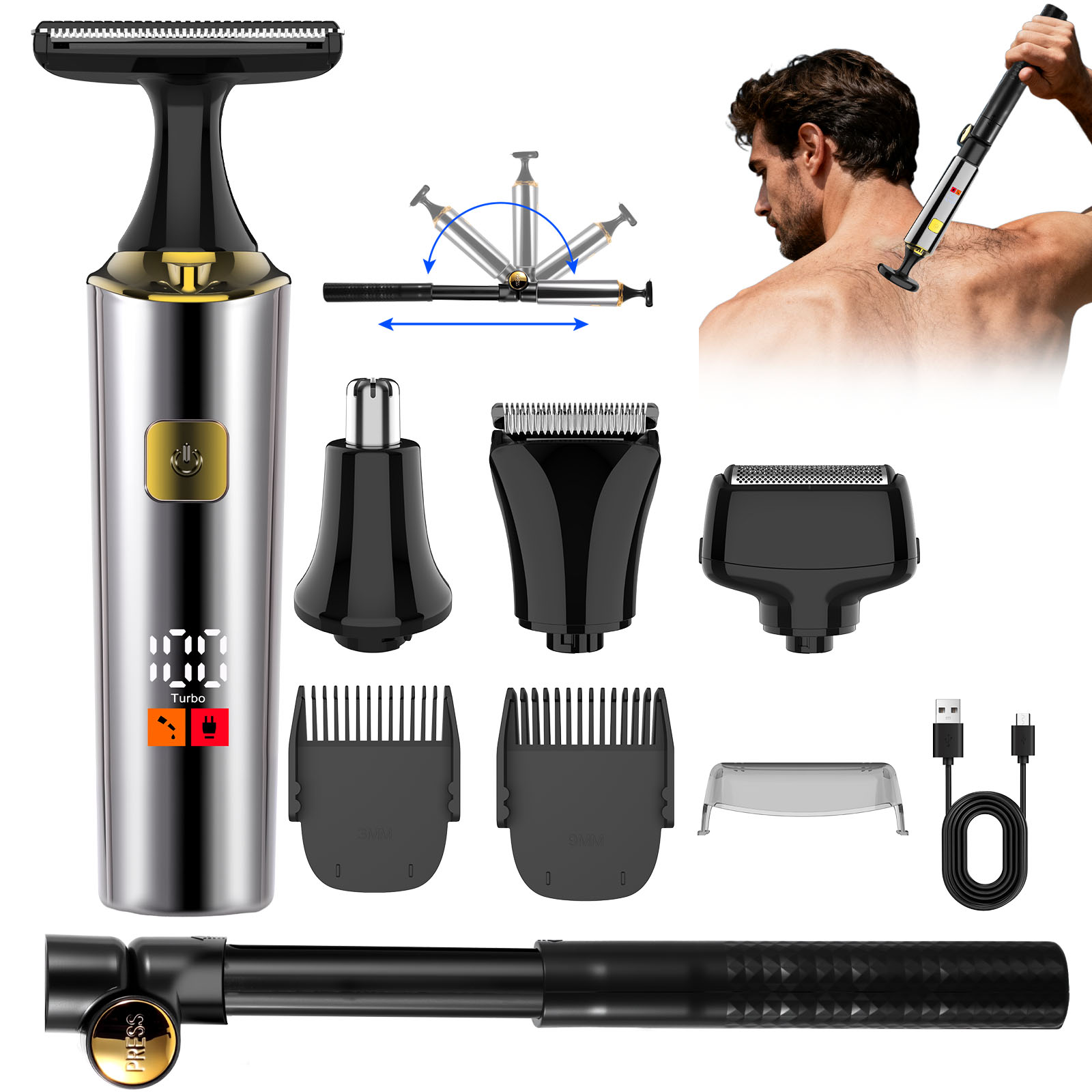 Men Grooming Full Body - Hatteker Electric Rechargeable Full-Body Trimmer for